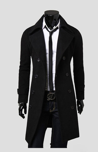 Men's Double Breasted Lengthened Simple Wool Coat 3